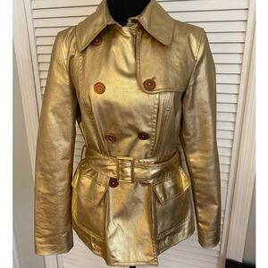 Vtg. Ralph Lauren Metallic Gold Double Breasted Belted Trench Jacket Woman‎ 
M